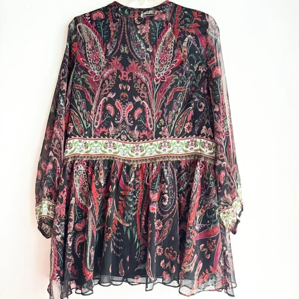 Zara Paisley Print Chiffon Babydoll Mini Dress XS